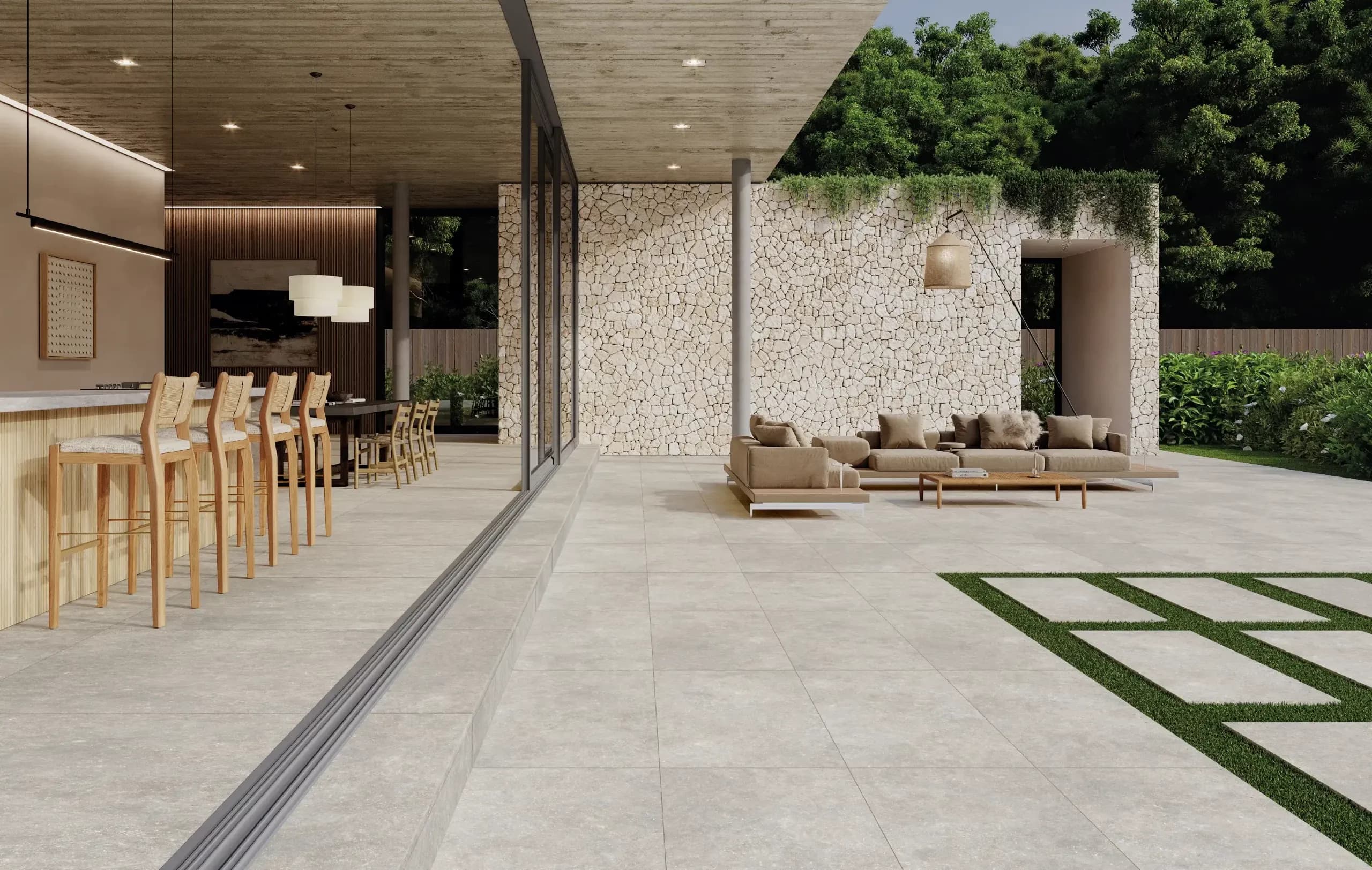 Exagres Ardenas 2 cm Outdoor Cromo installed room